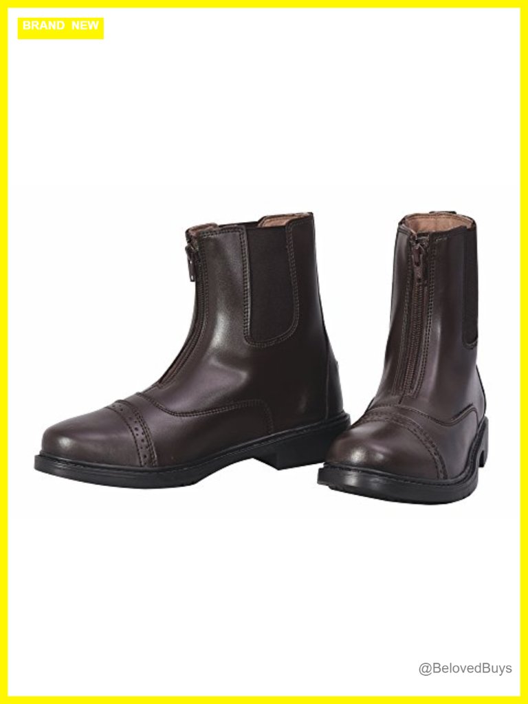 Ladies Front Zip Paddock Equestrian Boots Water-Resistant Synthetic Leather